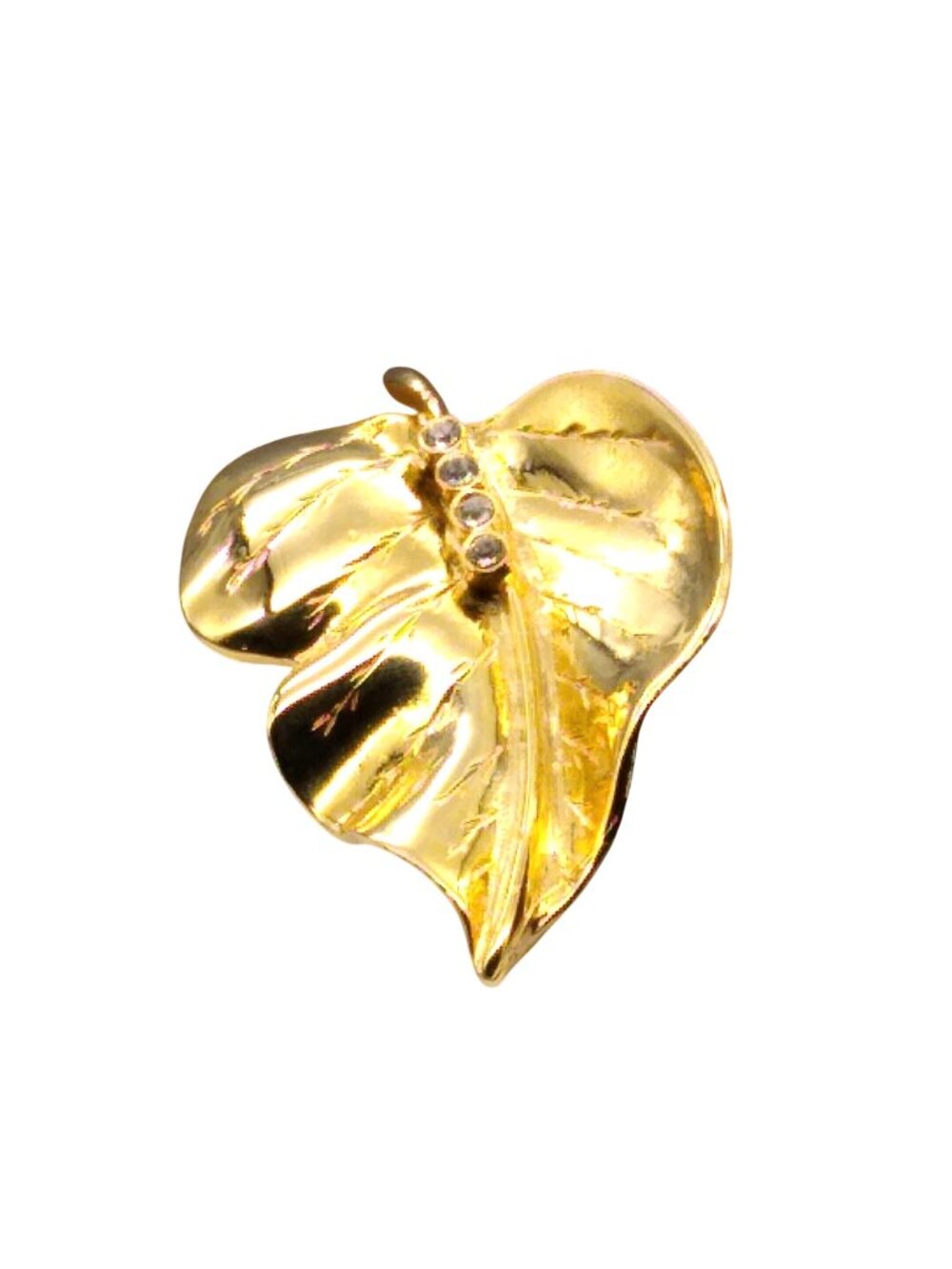 DImensional Autumn Leaf Brooch, Vintage Polished Gold Tone Botanical Pin